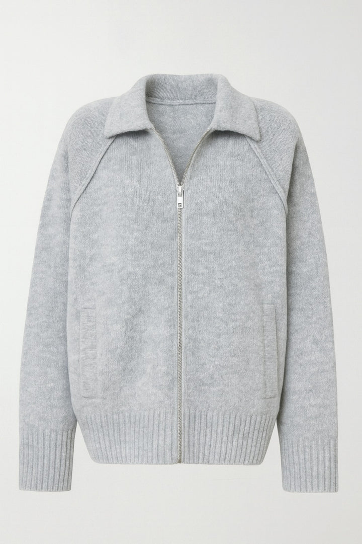 Balıkçı Yaka Fermuar Detay Gri Kazak