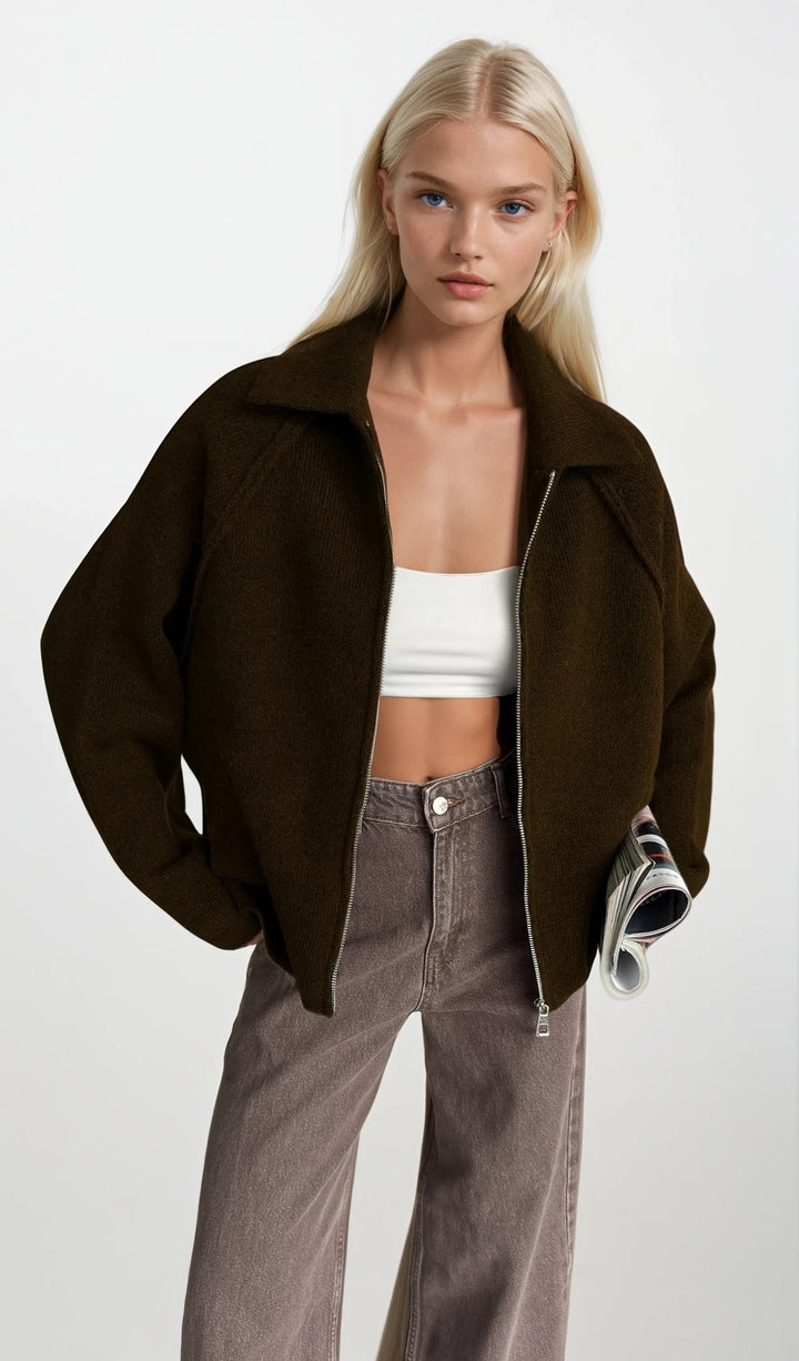 Balıkçı Yaka Fermuar Detay Siyah Kazak