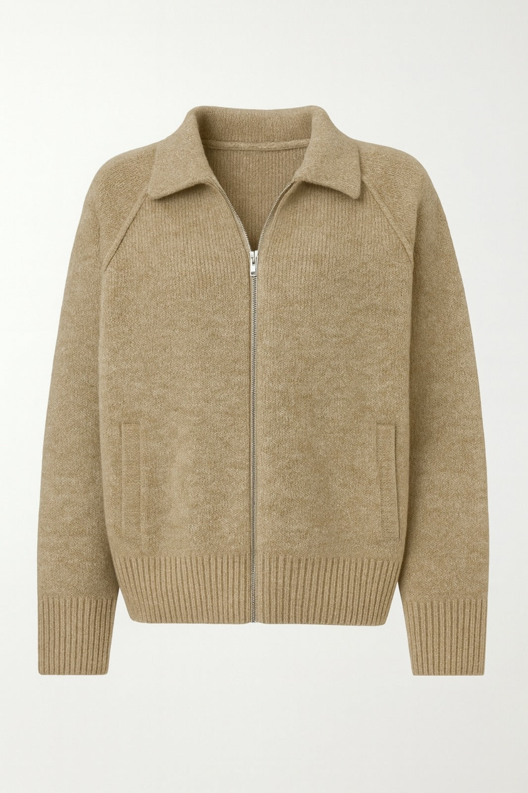 Balıkçı Yaka Fermuar Detay Vizon Kazak