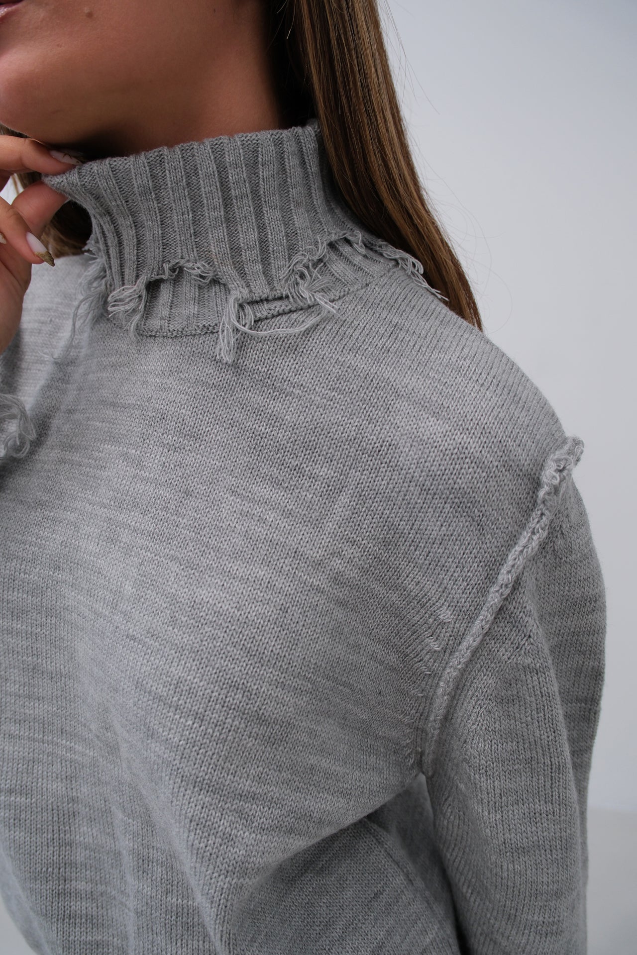 Turtleneck Laser Detail Grey Sweater 