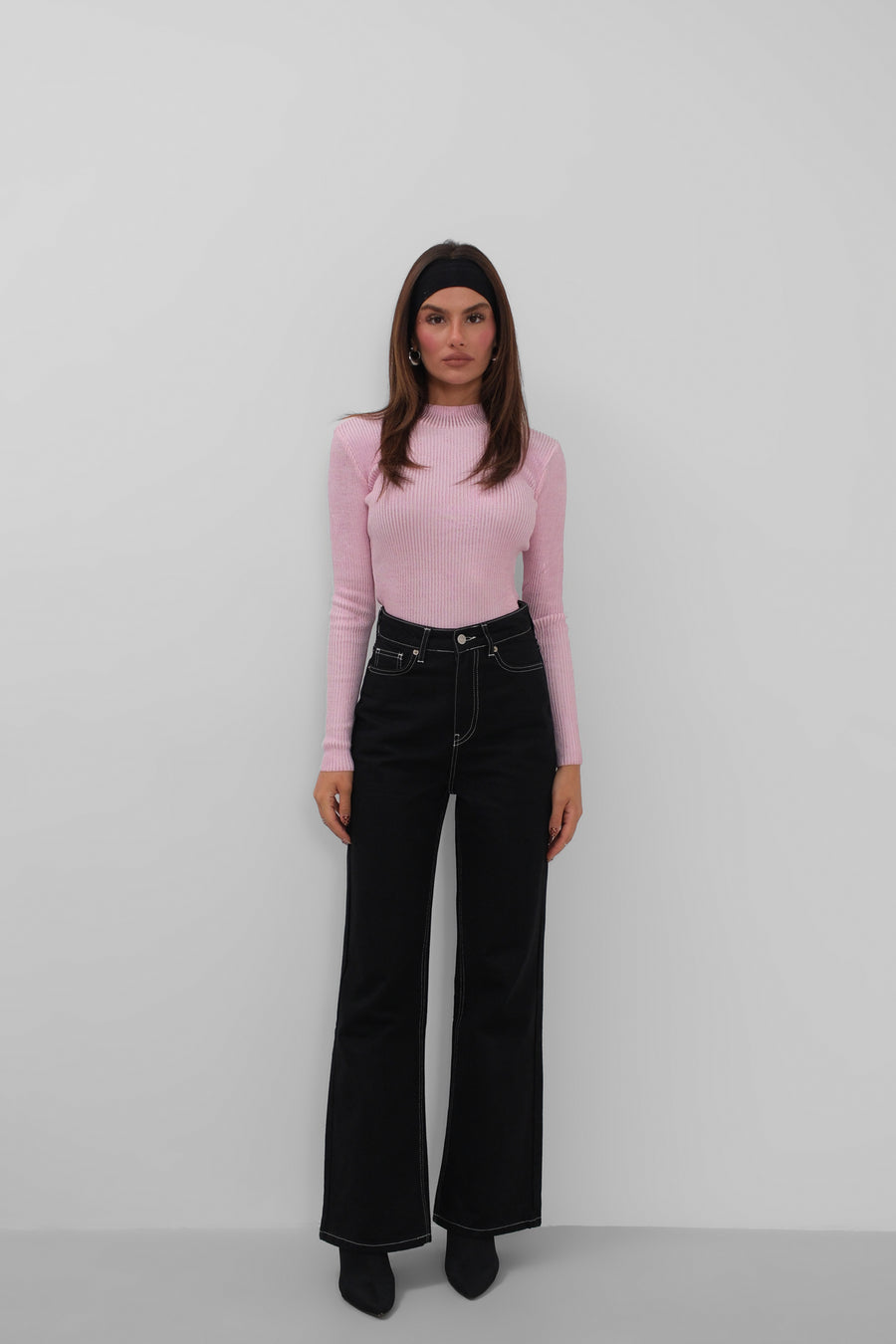 Turtleneck Metallic Pink Knit Blouse