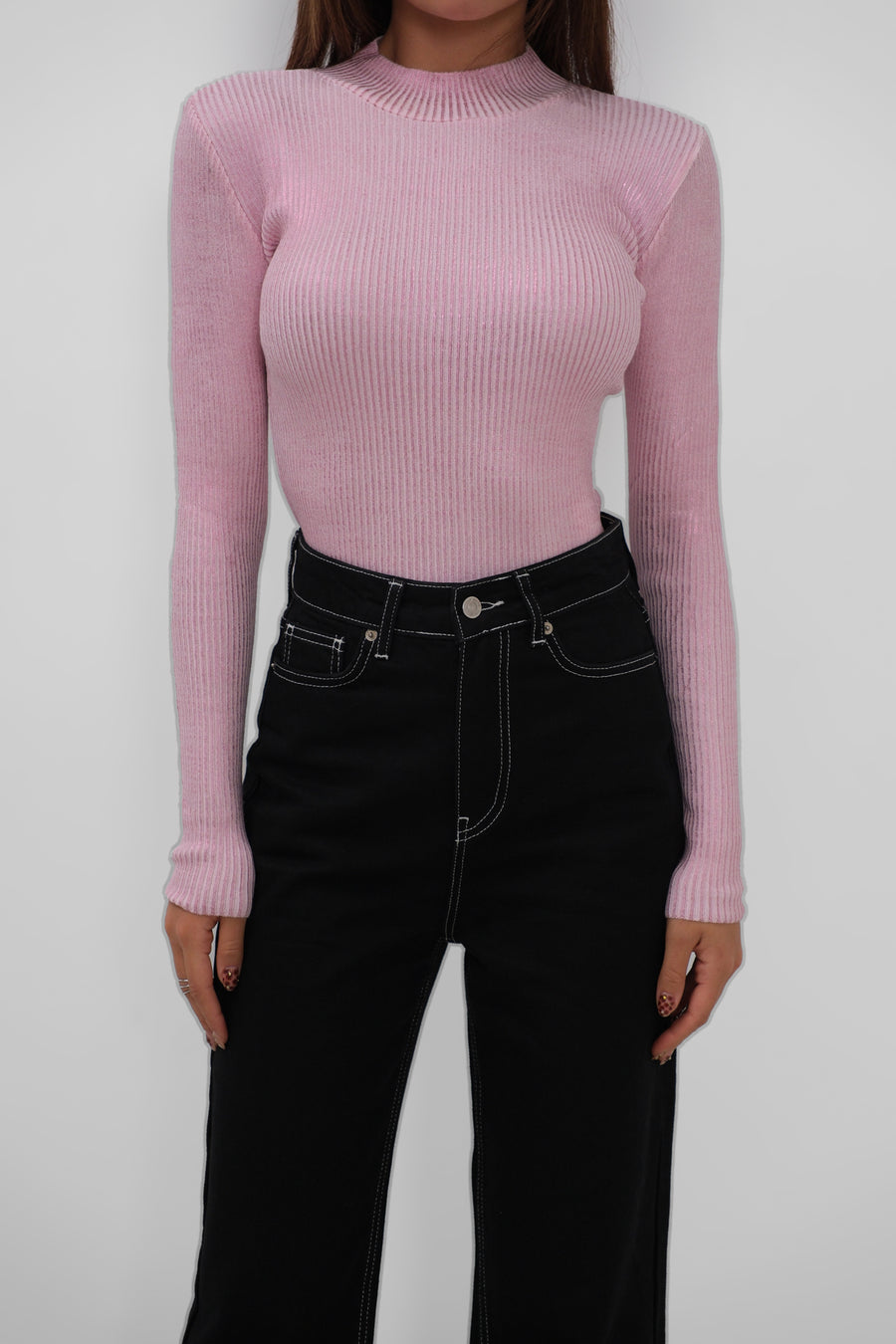 Turtleneck Metallic Pink Knit Blouse