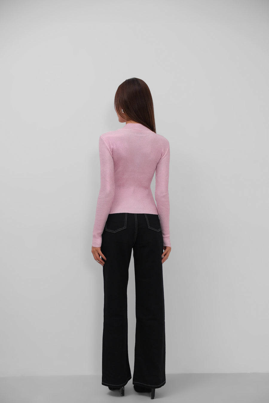 Turtleneck Metallic Pink Knit Blouse