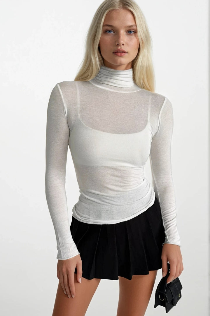 Balıkçı Yaka Beyaz Transparan Bluz