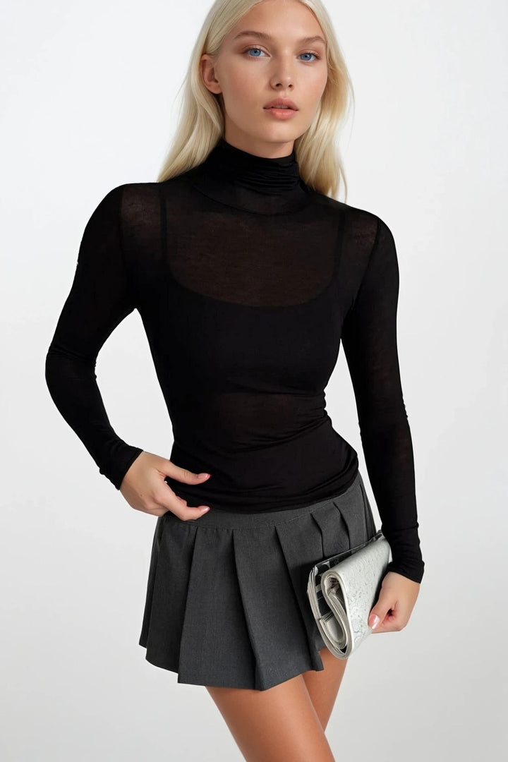 Balıkçı Yaka Siyah Transparan Bluz