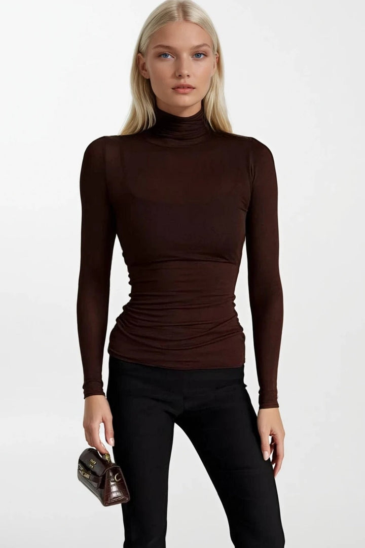 Balıkçı Yaka Kahverengi Transparan Bluz