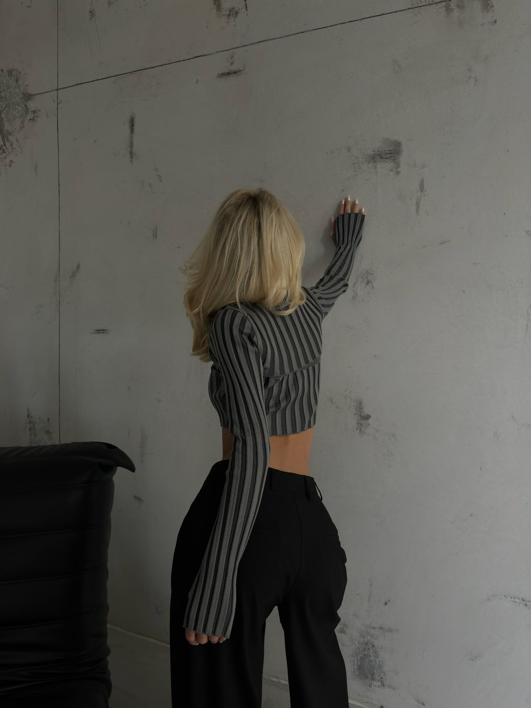 Balıkçı Yaka Gri Triko Crop