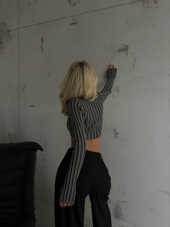 Balıkçı Yaka Gri Triko Crop