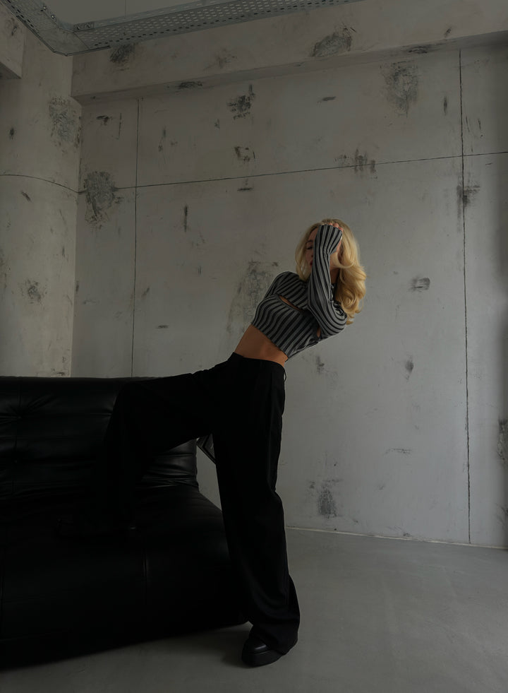 Balıkçı Yaka Gri Triko Crop