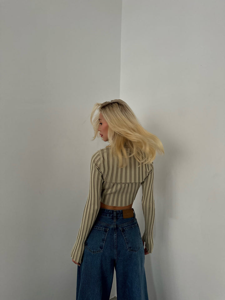 Balıkçı Yaka Bej Triko Crop