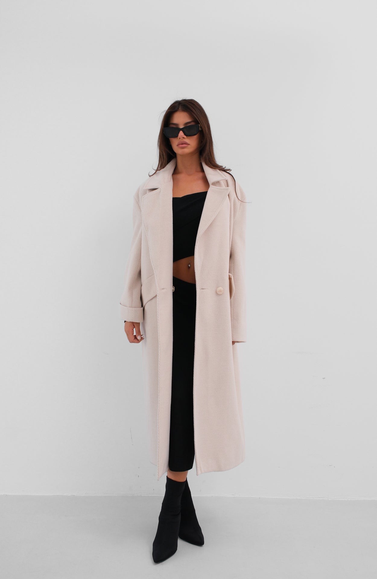 Herringbone Beige Oversize Coat