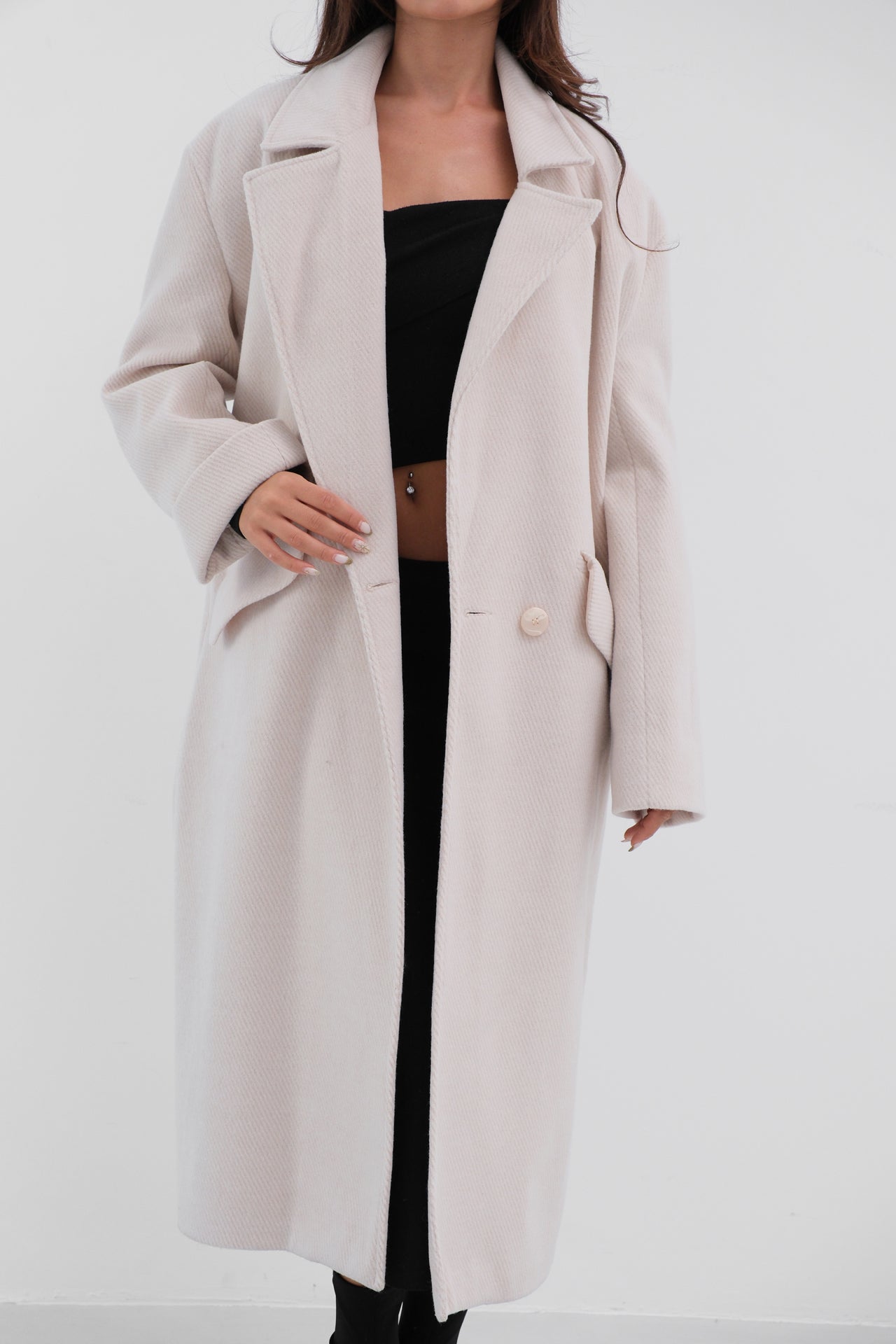 Herringbone Beige Oversize Coat