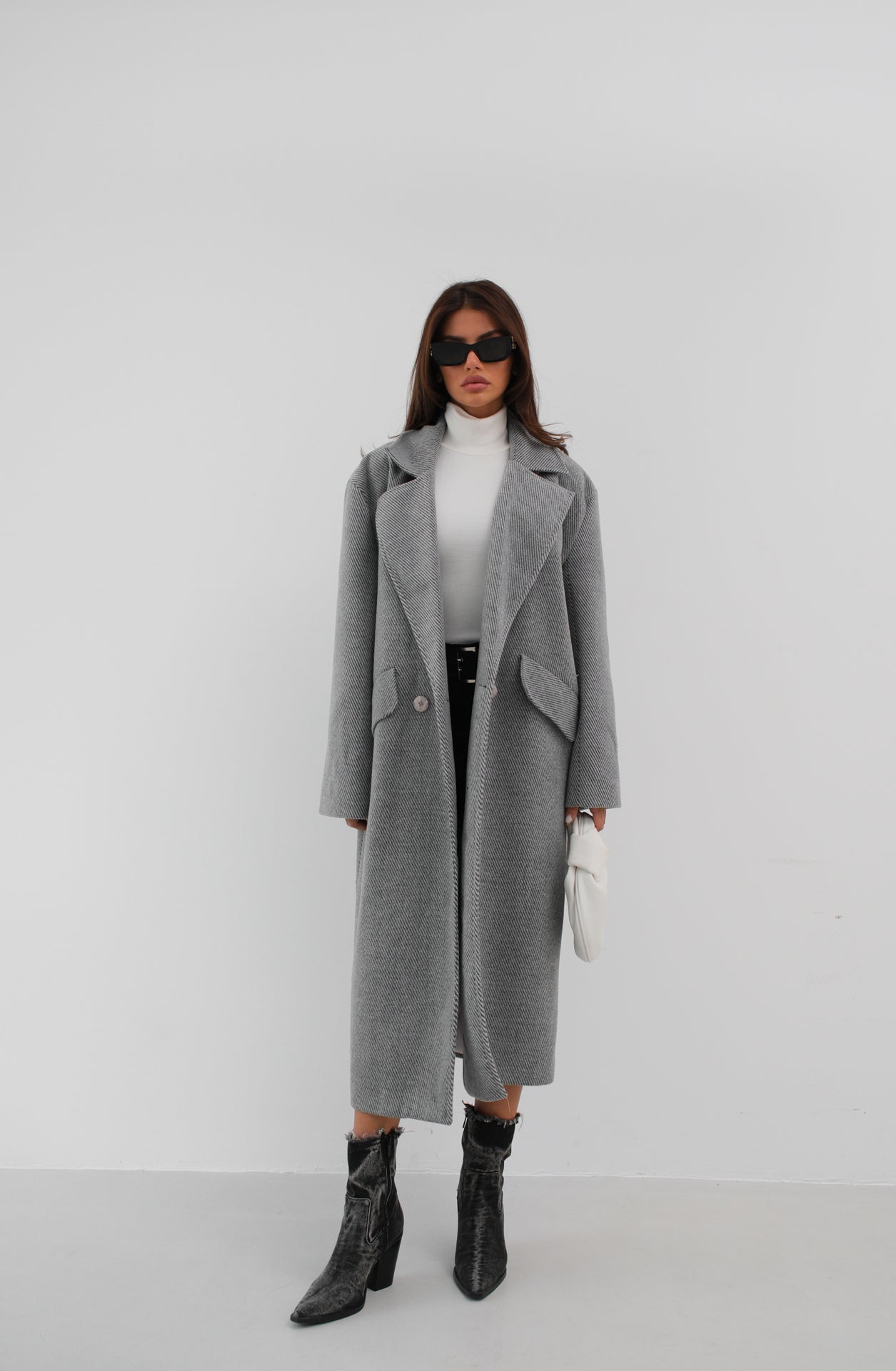 Herringbone Grey Oversize Coat 