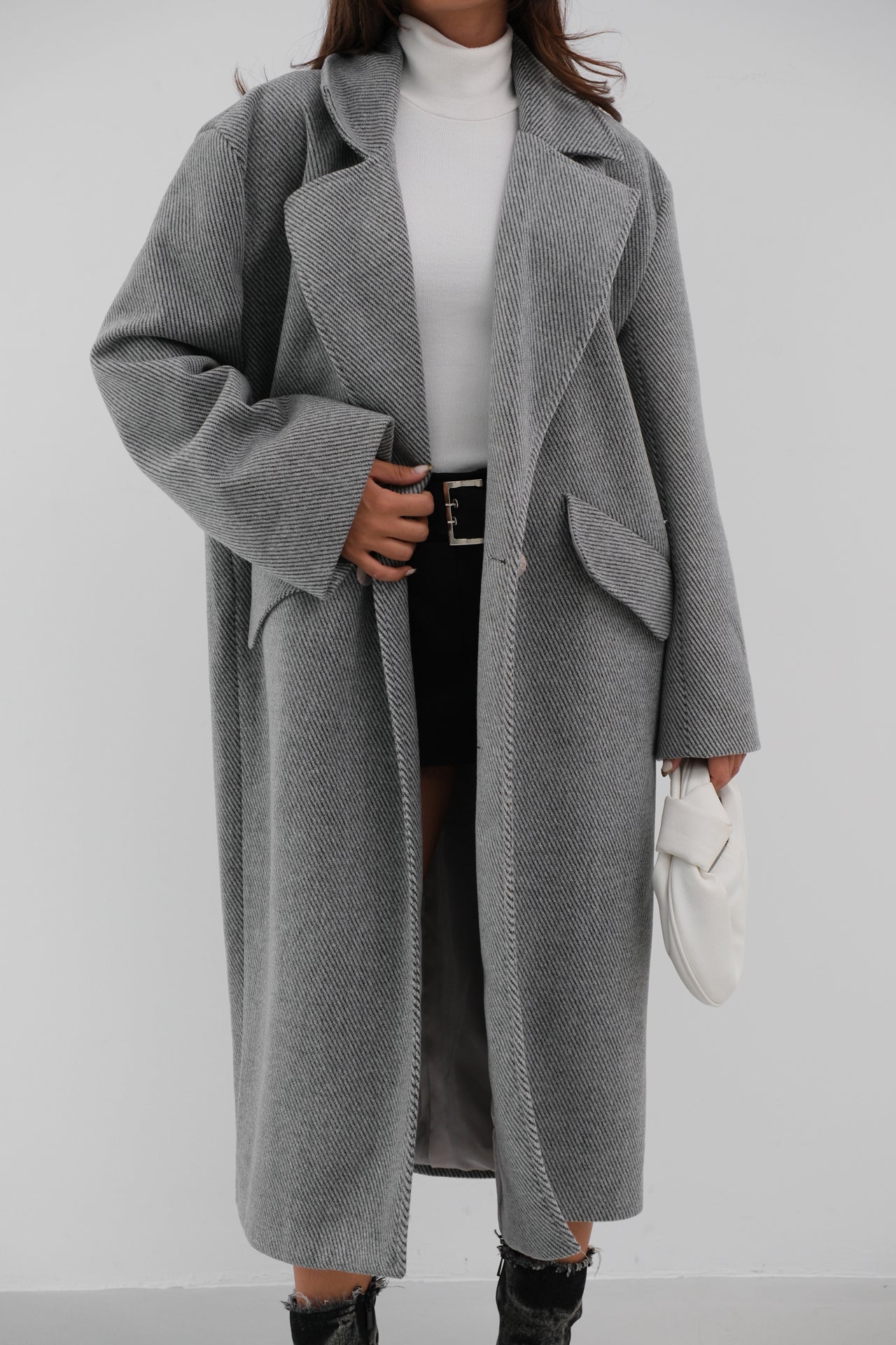 Herringbone Grey Oversize Coat 