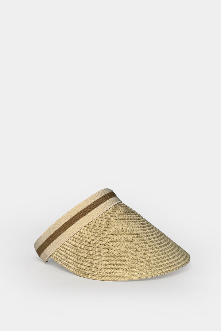 Bantlı Hasır Vizör Bej Şapka