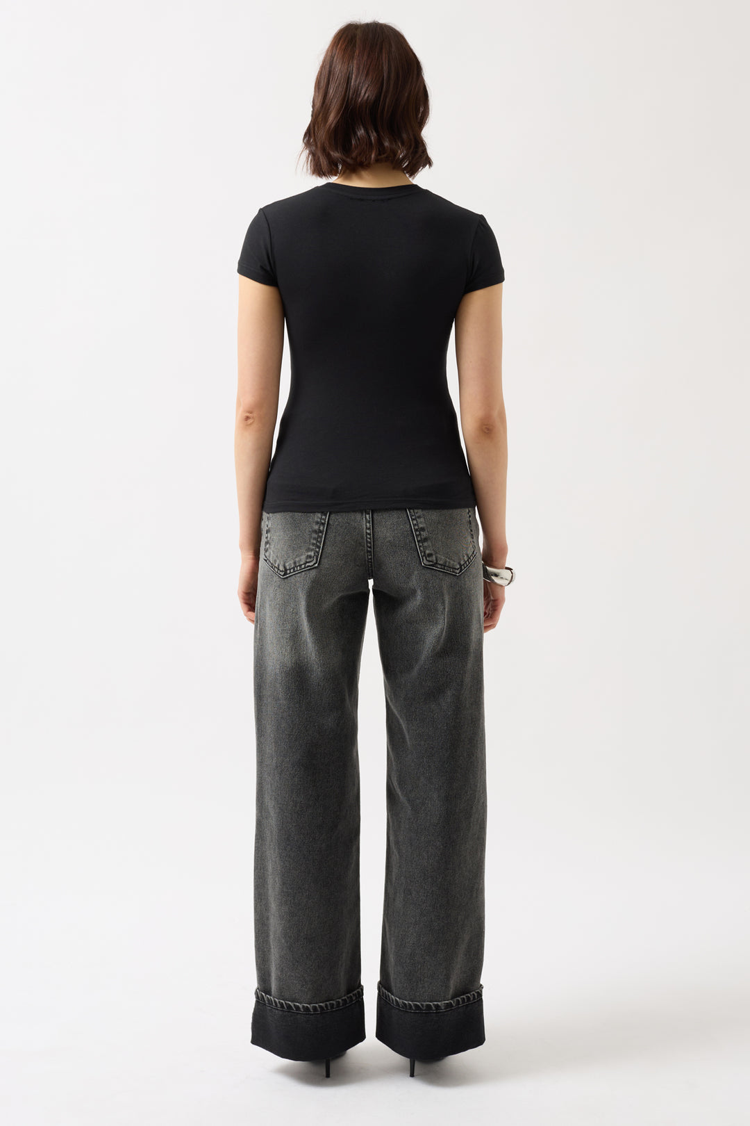 Thank God Printed Lycra Crop Black T-Shirt 