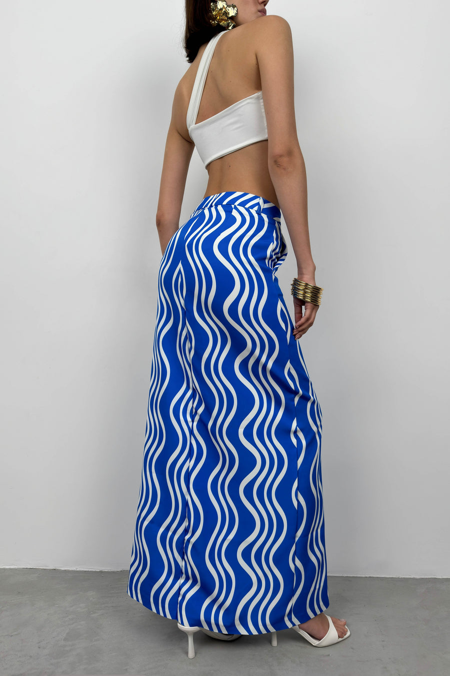 Printed Front Slit Blue Skirt 