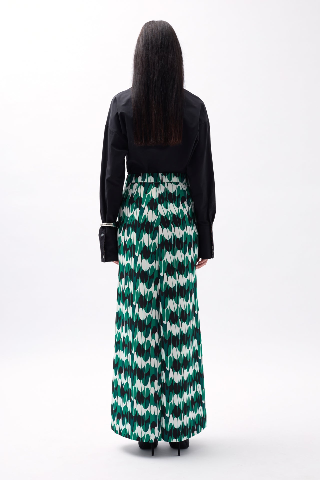 Printed Front Slit Green Skirt 