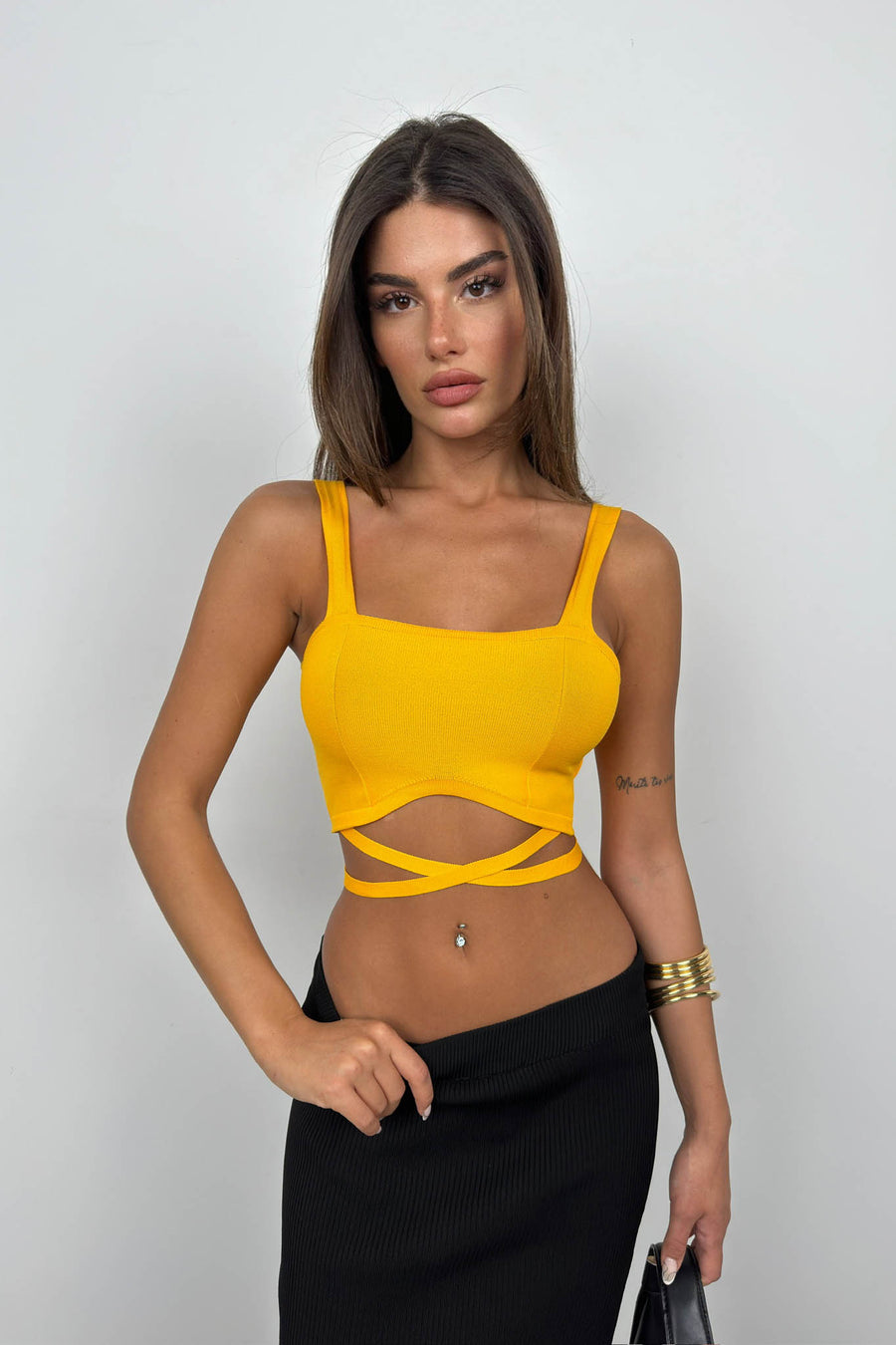 Orange Crop Blouse with Waist Tie 