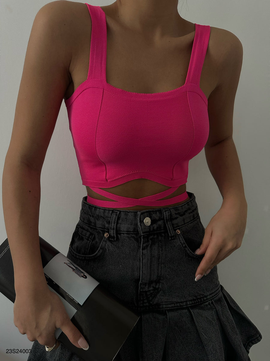 Fuchsia Crop Blouse with Waist Tie 