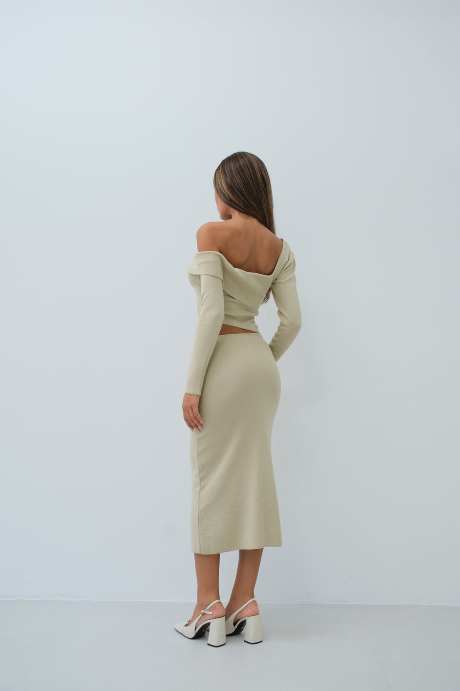 Waist Detail One Shoulder Beige Knit Dress 