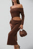 Waist Detail One Shoulder Brown Knit Dress 