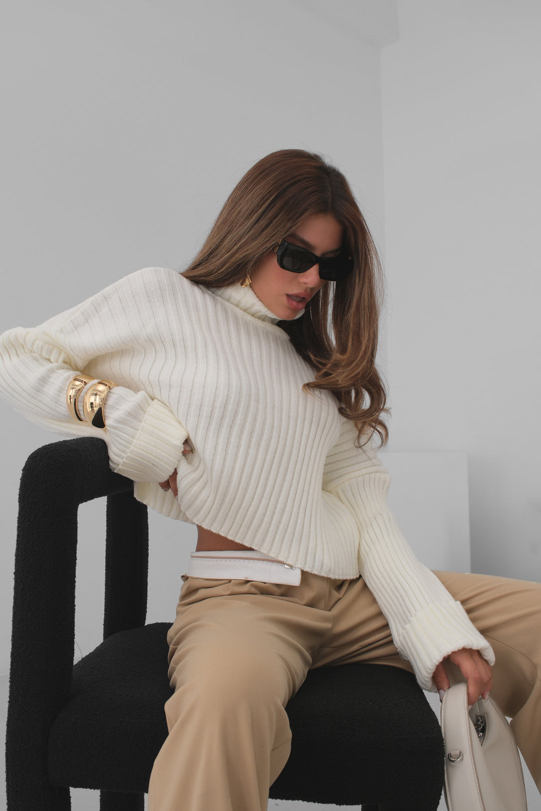 Bel Katlamalı Açık Bej Palazzo Pantolon