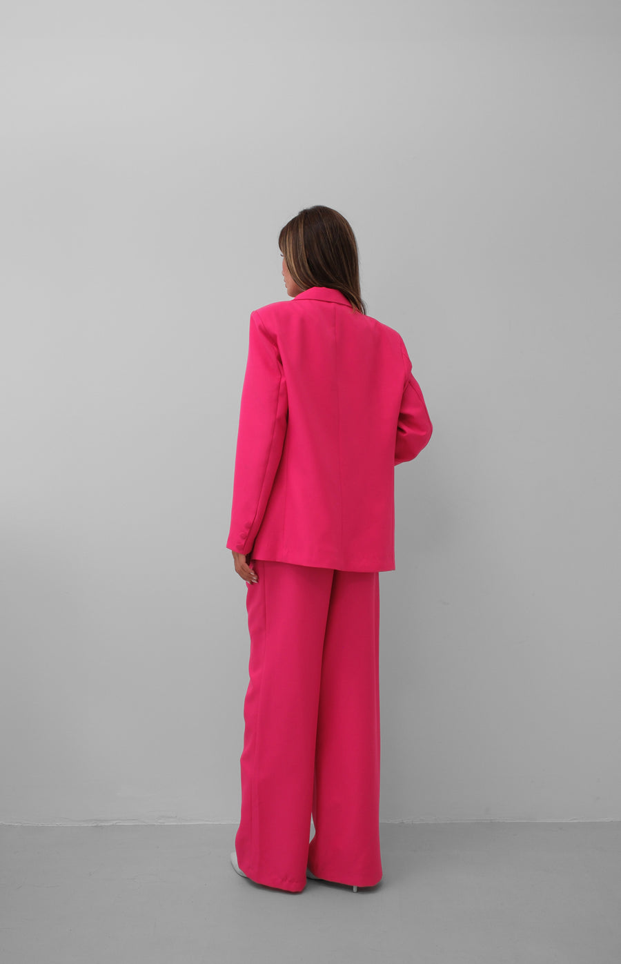 Waist Fold Fuchsia Trousers Blazer Jacket Set 