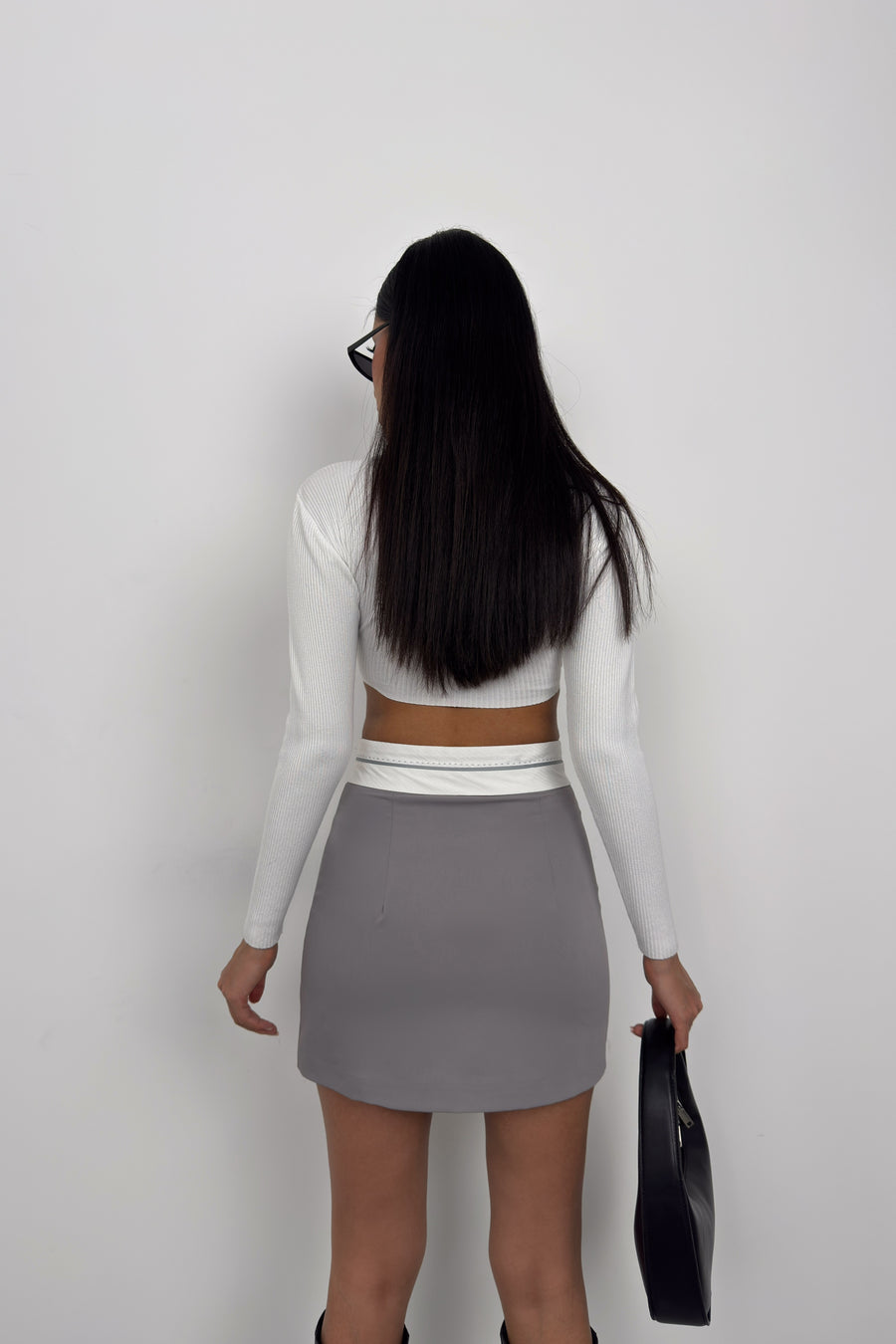 Waist Fold Grey Mini Skirt 