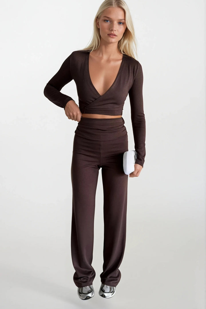 Bel Katlamalı Kahverengi Pantolon