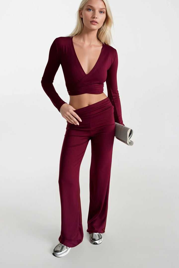 Bel Katlamalı Bordo Pantolon