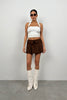 Pleated Brown Mini Skirt with Waist Fold 