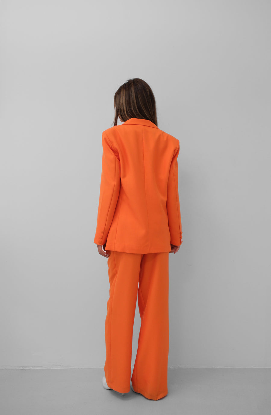 Orange Waist Folded Trousers Blazer Jacket Set 