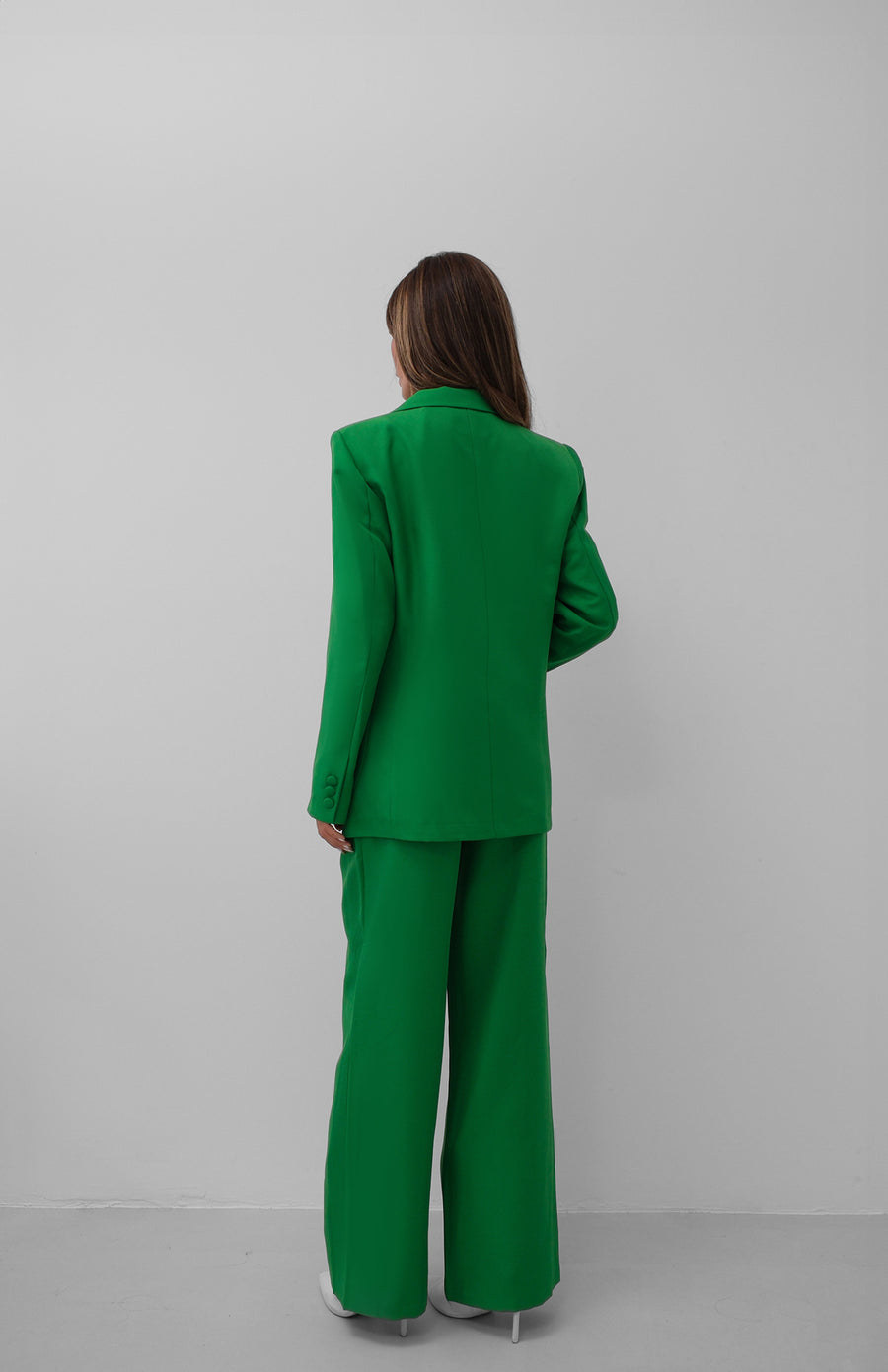 Waist Fold Green Trousers Blazer Jacket Set 