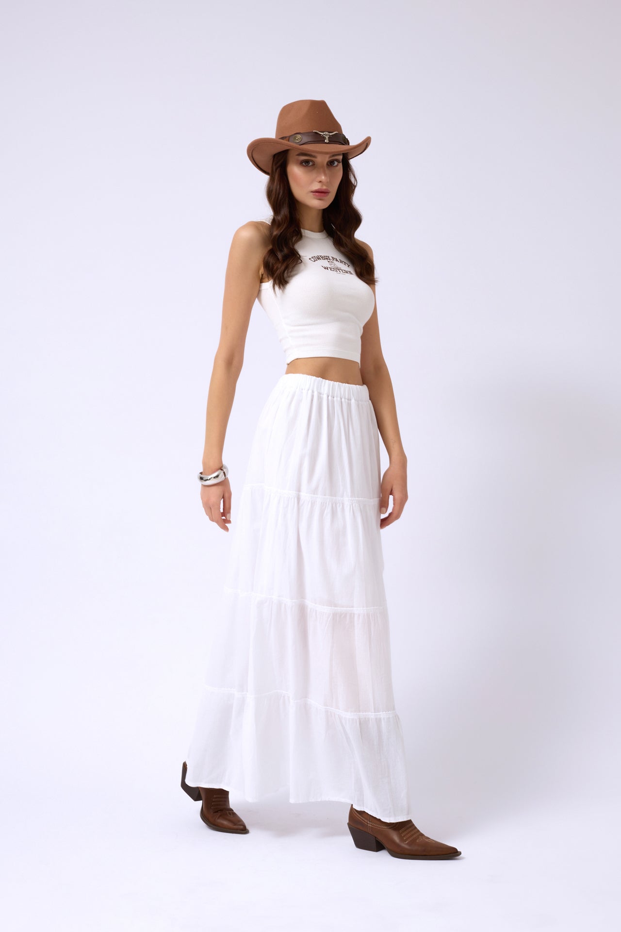 White Maxi Skirt with Elastic Waist 