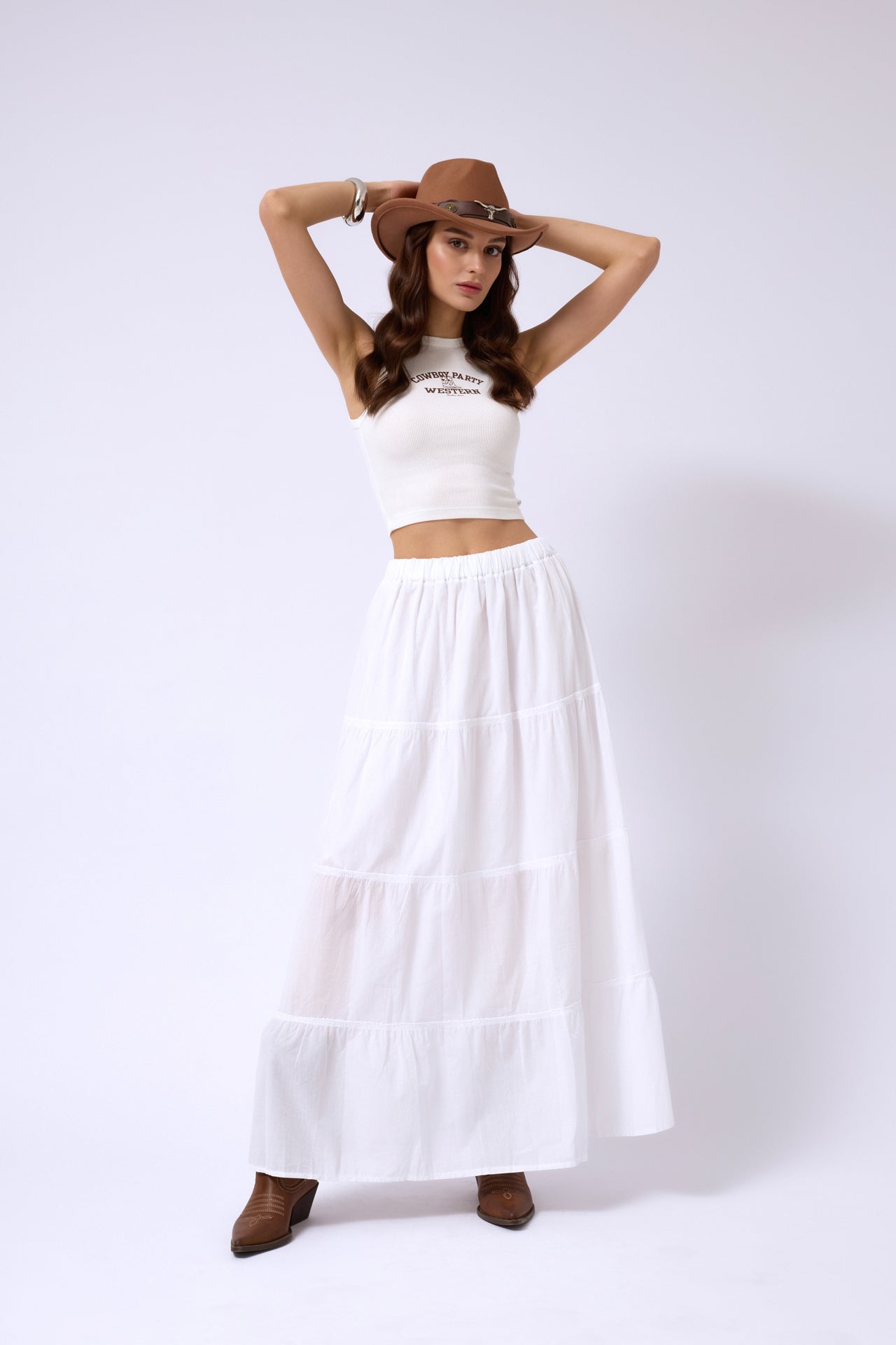 White Maxi Skirt with Elastic Waist 