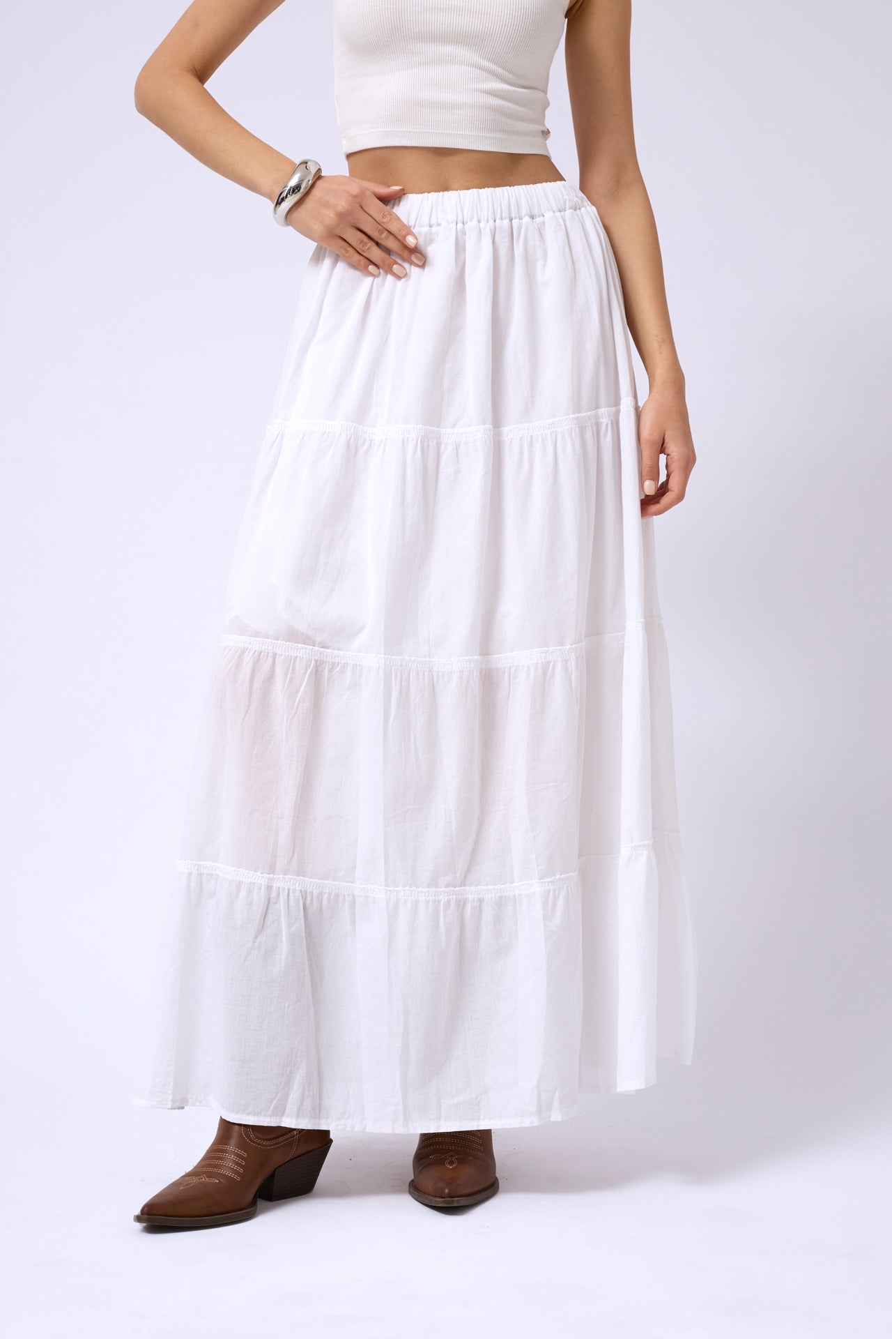 White Maxi Skirt with Elastic Waist 