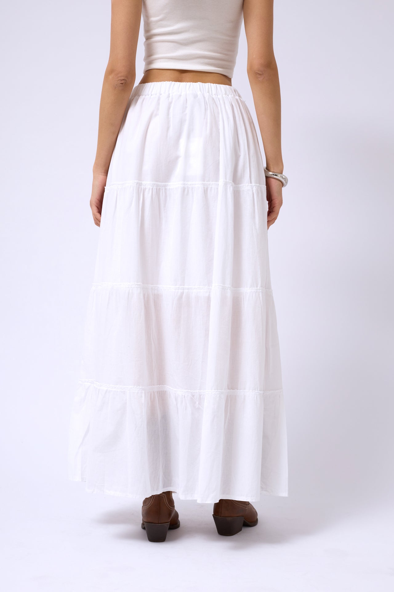 White Maxi Skirt with Elastic Waist 