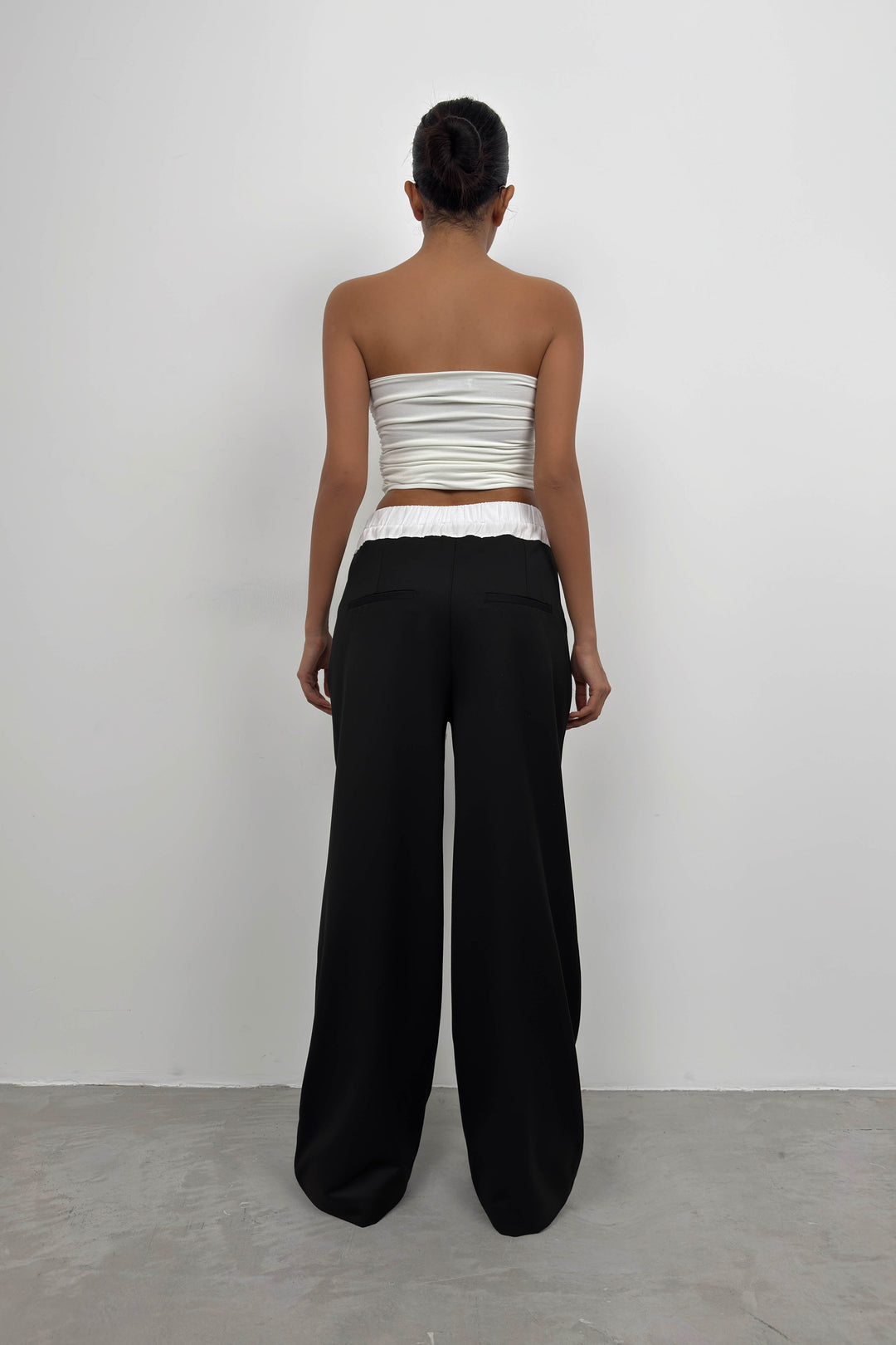 Elastic Waist Boxer Detail Black Trousers 