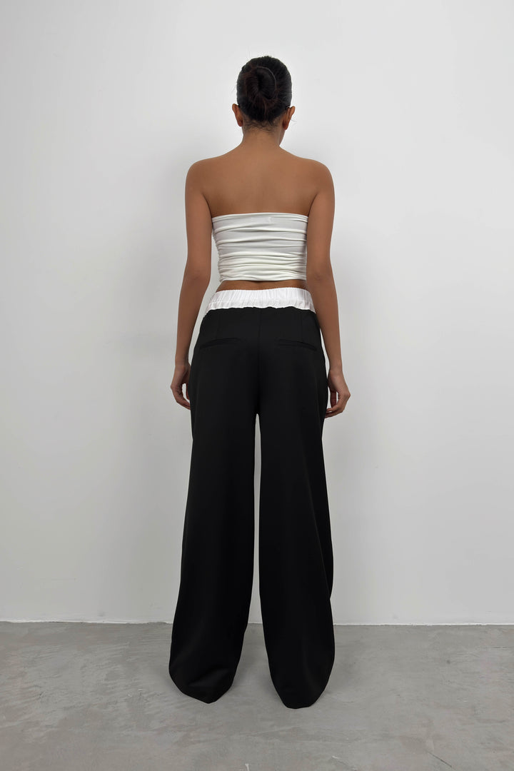 Elastic Waist Boxer Detail Black Trousers 