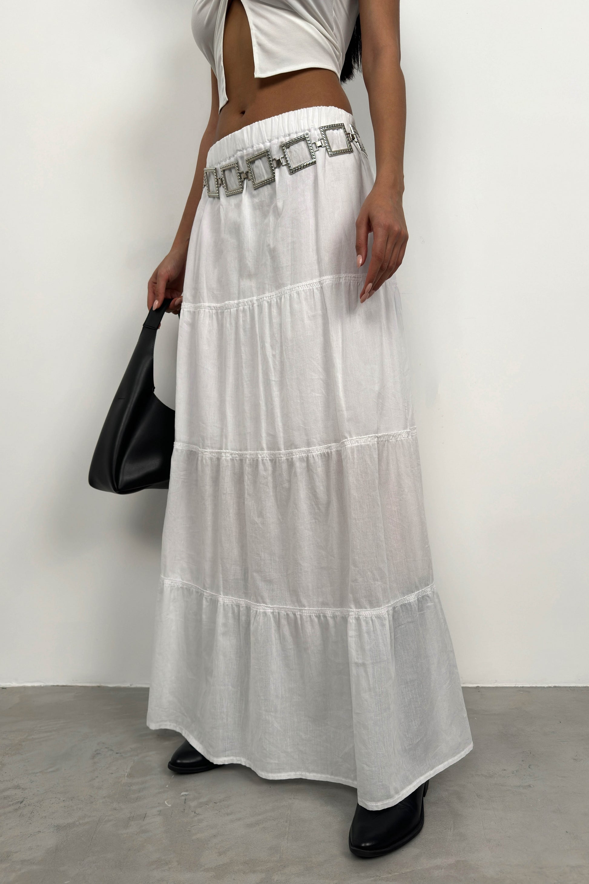 White Maxi Skirt with Elastic Waist 