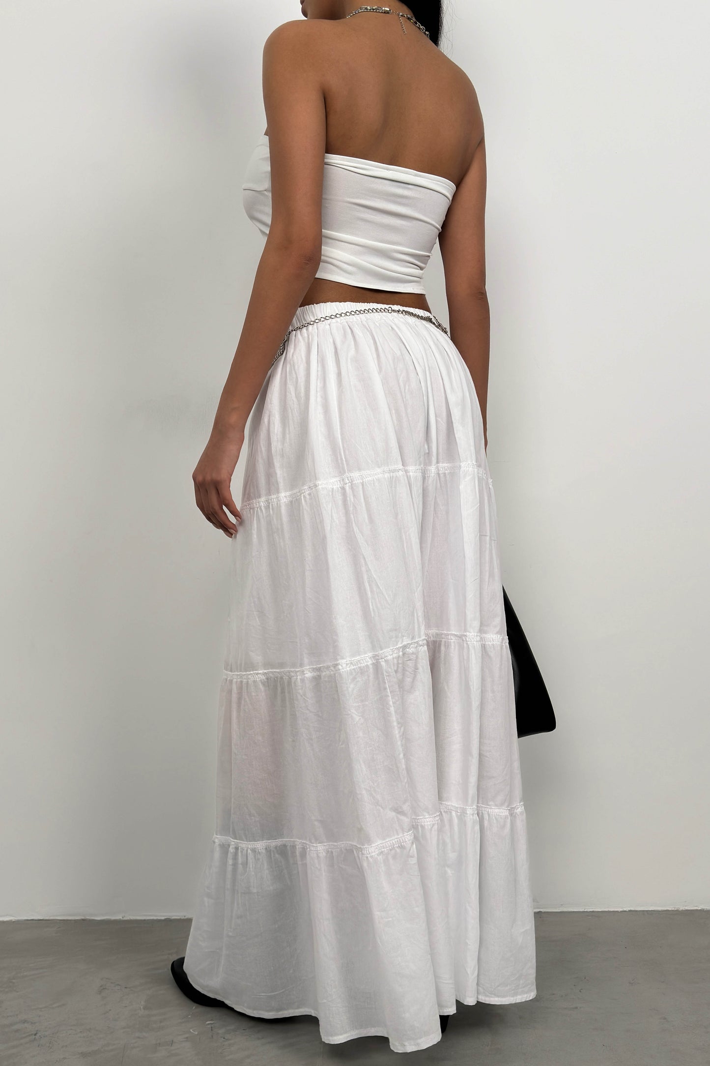 White Maxi Skirt with Elastic Waist 