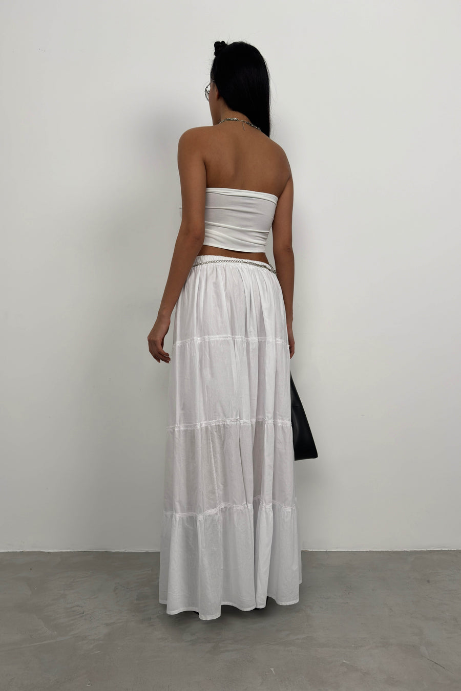 White Maxi Skirt with Elastic Waist 