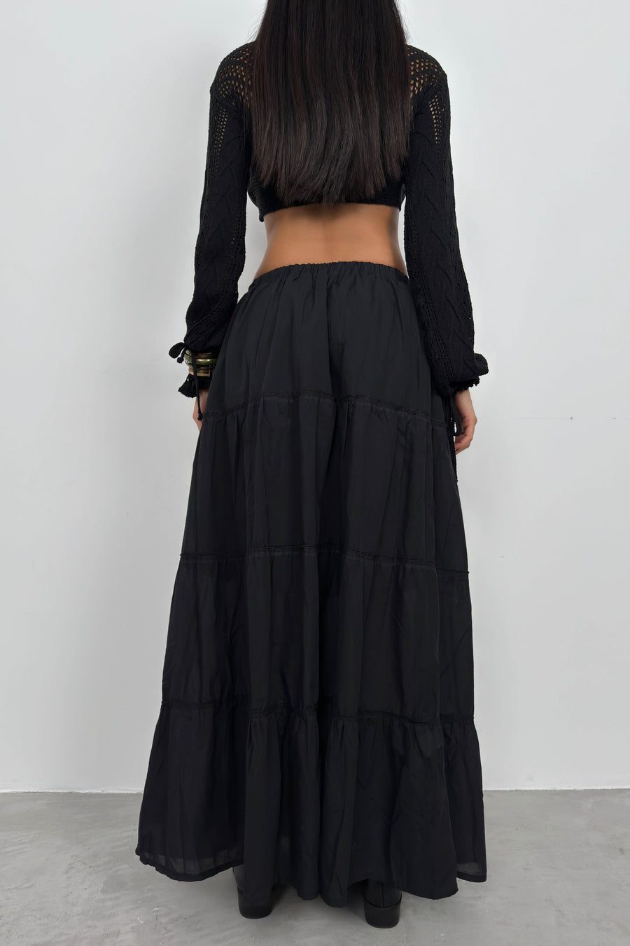 Elastic Waist Black Maxi Skirt 