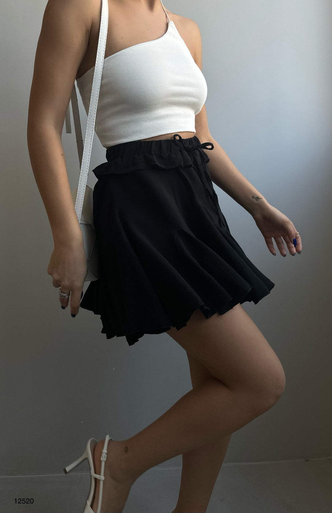 Black Pleated Skirt with Elastic Waist