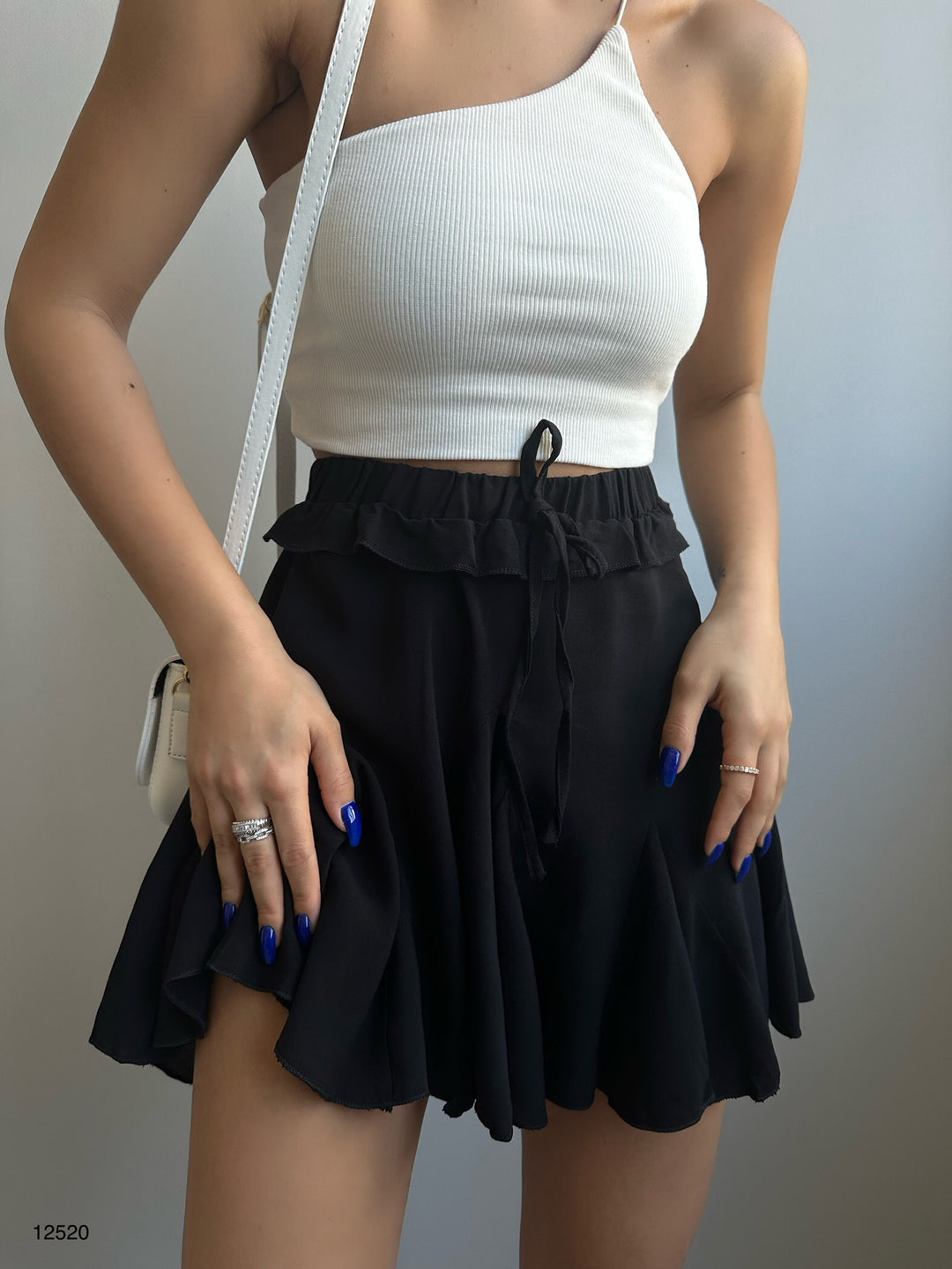Black Pleated Skirt with Elastic Waist