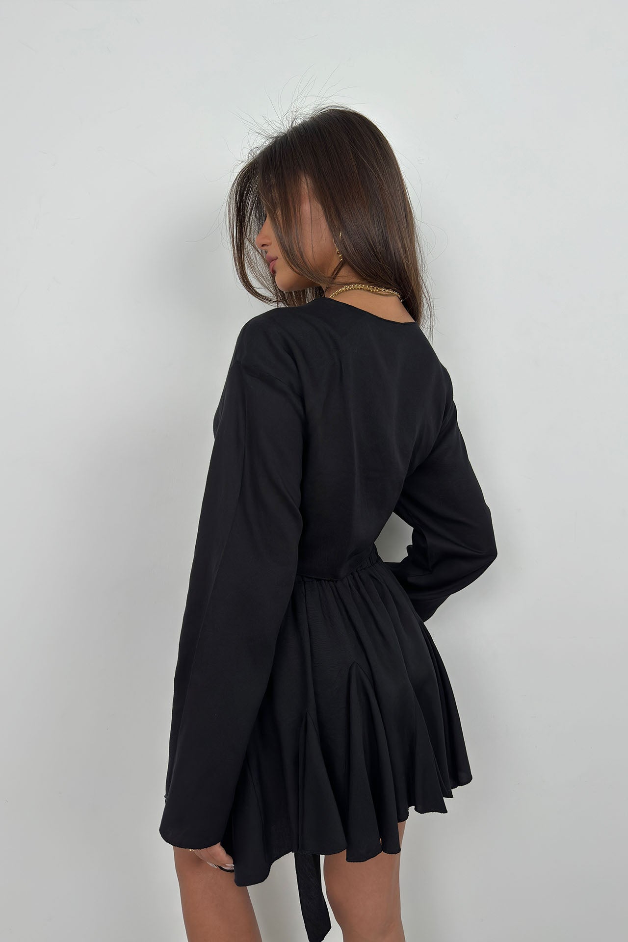 Black Knee Length Skirt with Elastic Waist 