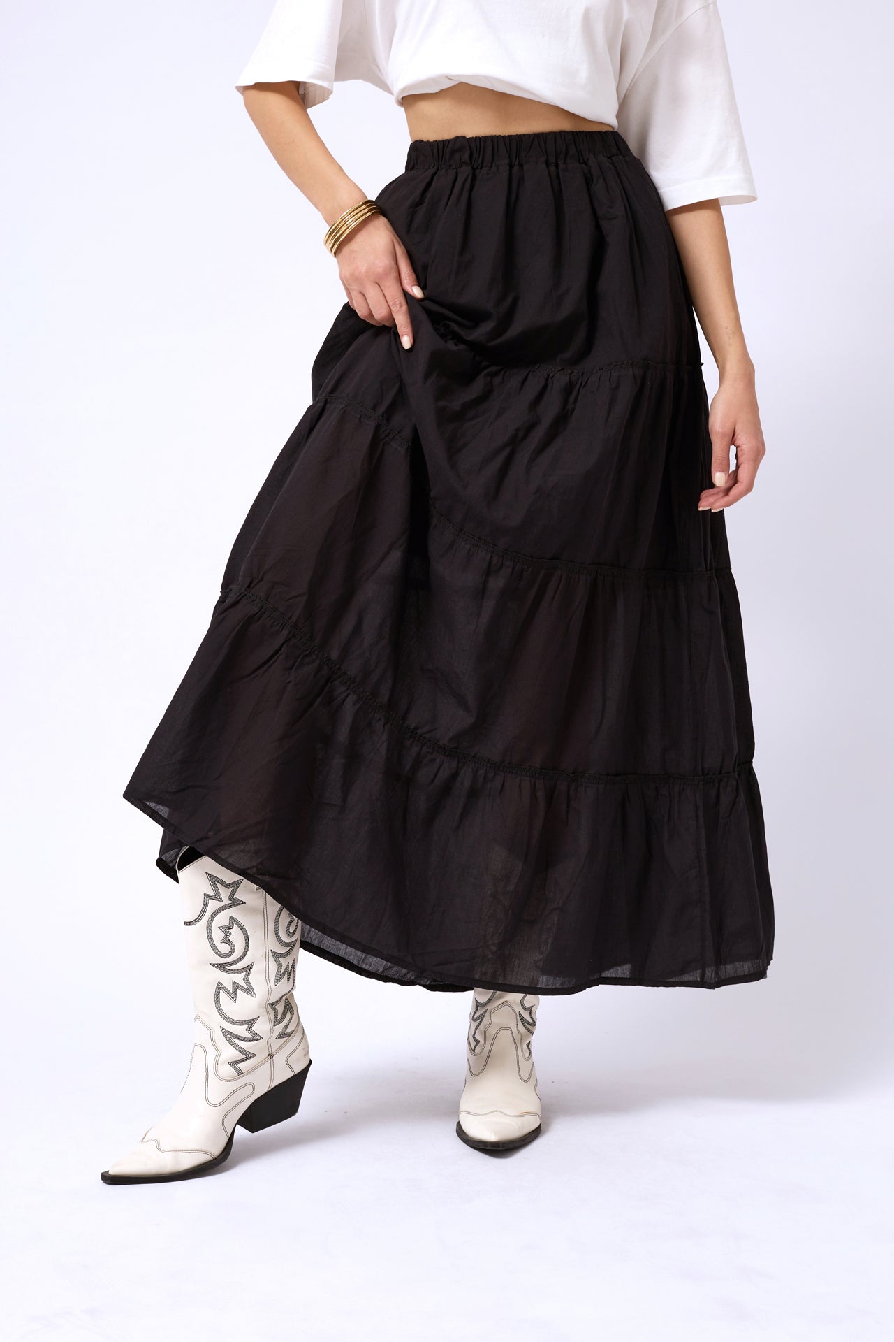 Elastic Waist Black Maxi Skirt 