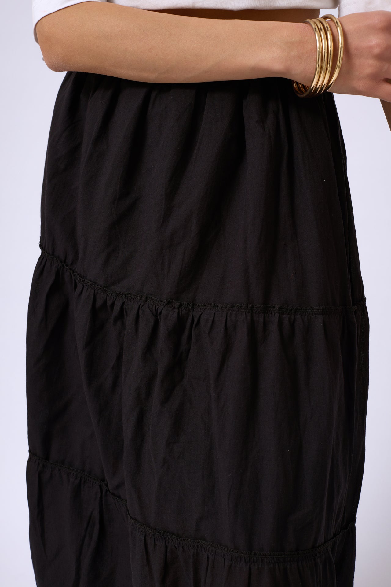 Elastic Waist Black Maxi Skirt 