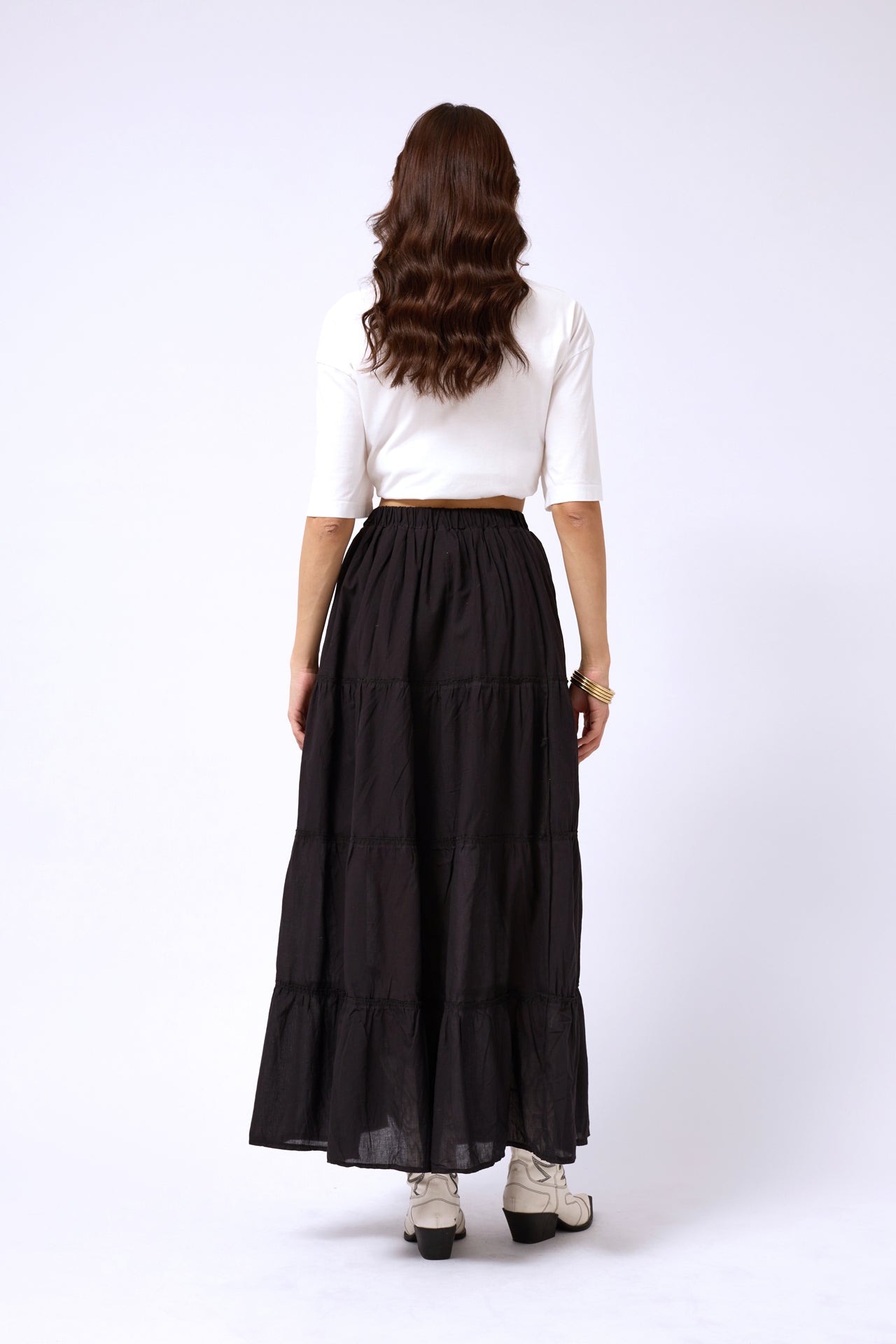 Elastic Waist Black Maxi Skirt 